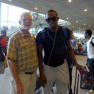 Ralph with Usain Bolt in Moscow Airport on the way back from the World Championships in August 2013