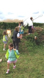 Summer Club participants go in search of butterflies despite some  overcast weather. (Photo: Karen Sutton) 