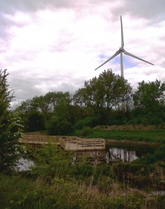 New Southern Marsh pool and boardwalk, with Crossness works wind turbine. (Photo: Chris Rose) 