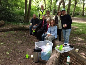 Some of the FotS crew enjoying refreshments in the woods after the clean-up.