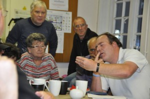 Duncan Devine discusses the finer points of his future nest-box-making plans. (Photo: Richard Spink)