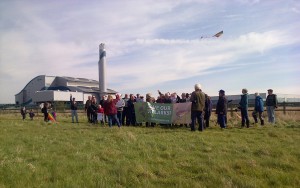 The Save our Skylarks demonstration assembles at Crossness, by the threatened fields. 