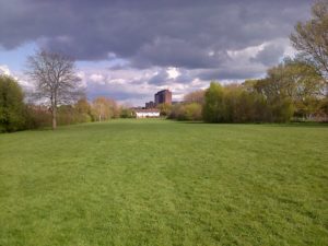 Dark clouds gather over the east end of Old Farm Park in Sidcup, which Bexley Council has now agreed to sell for 'development'. (Photo: Chris Rose)