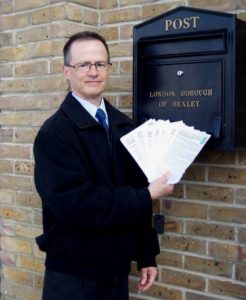 Steve with more 'post' for Bexley Council. The letters were packaged up and handed in at the reception desk on their way to the planning department. (Photo: Ellen Webb) 